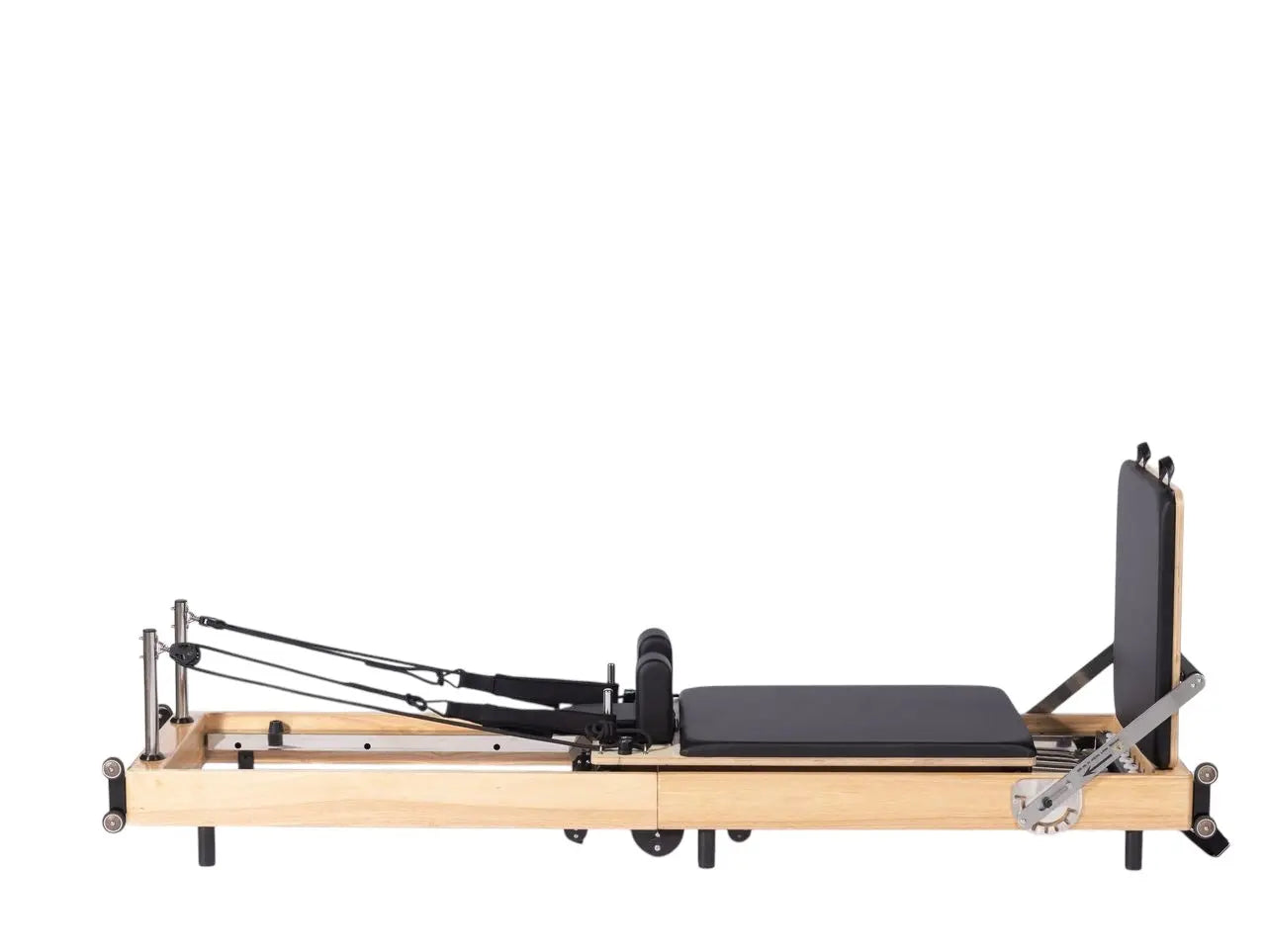 foldable black wooden pilates reformer